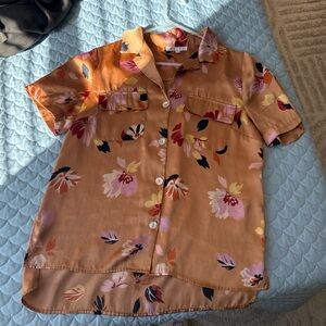 DR2 Floral Button-Up Shirt in Orange and Pink